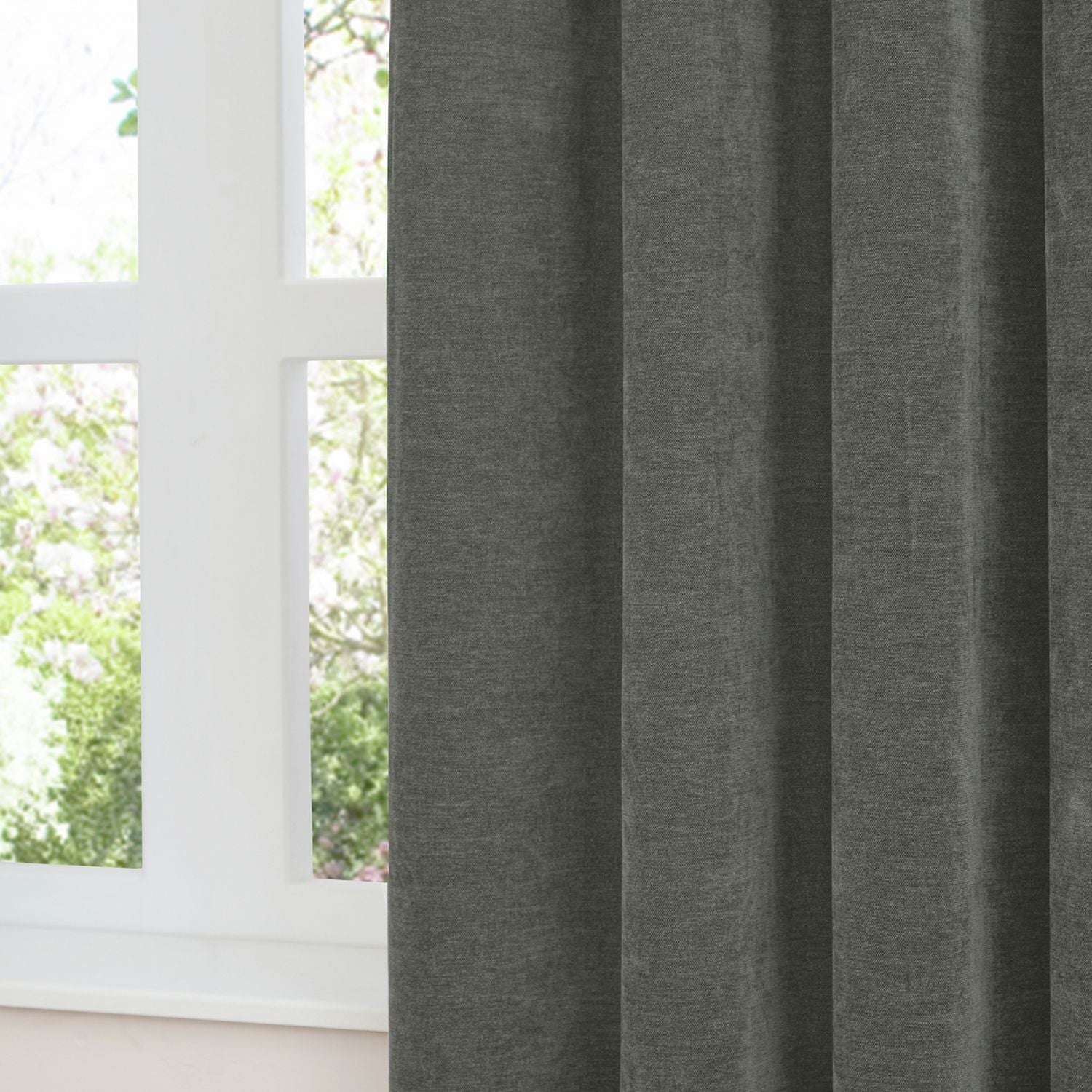 Furn Soft Chenille Blackout Eyelet Curtains - Charcoal - 168x229cm