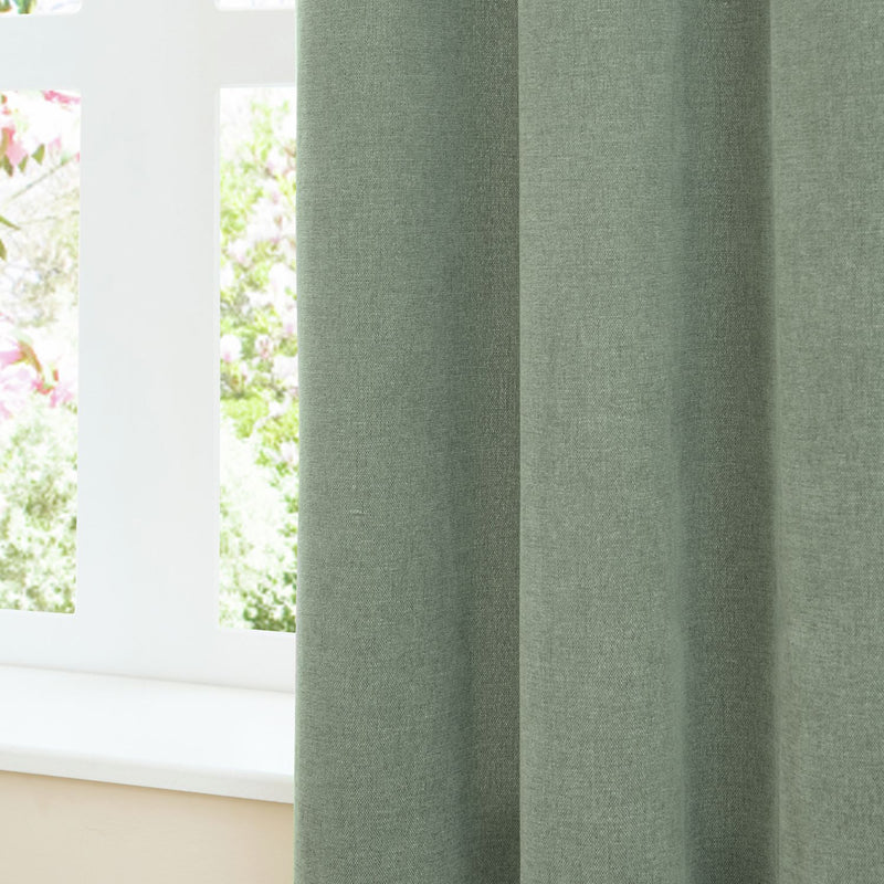 Furn Soft Chenille Blackout Eyelet Curtains - Green - 168x229cm