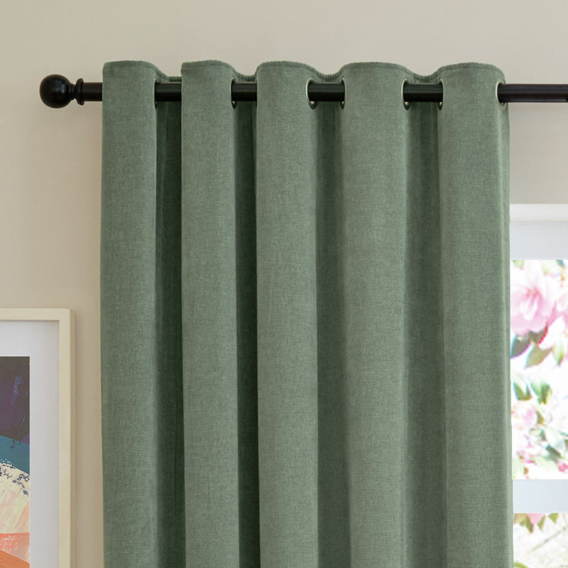 Furn Soft Chenille Blackout Eyelet Curtains - Green - 168x229cm