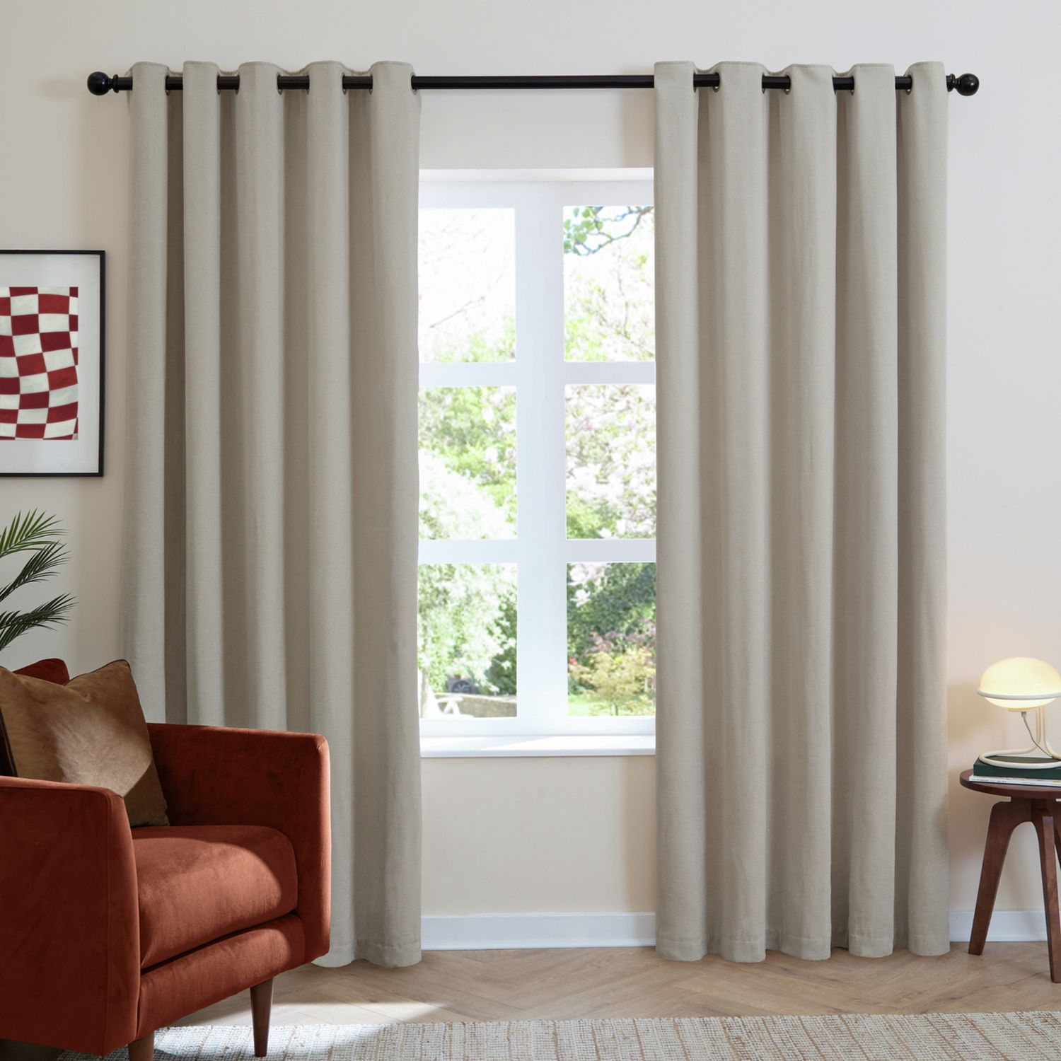 Furn Soft Chenille Blackout Eyelet Curtains - Natural - 168x229cm