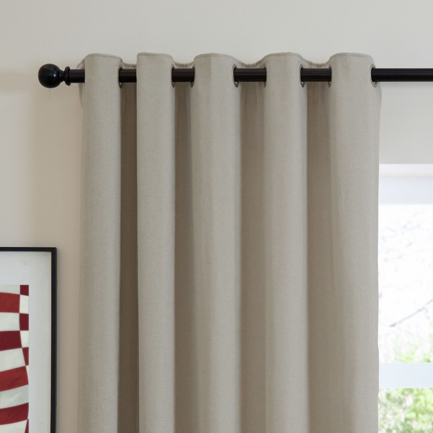 Furn Soft Chenille Blackout Eyelet Curtains - Natural - 168x229cm