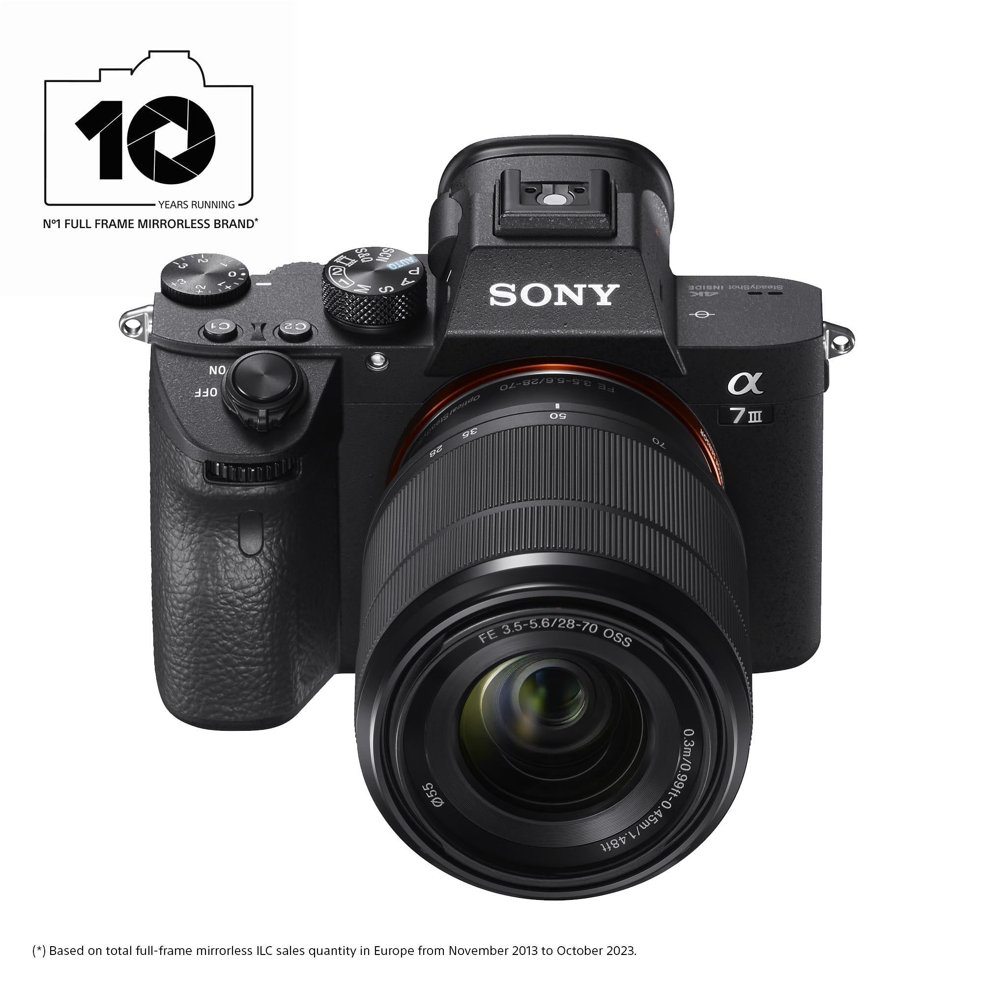 Sony a7 III mirrorless camera with 28-70mm lens, imported from the UK