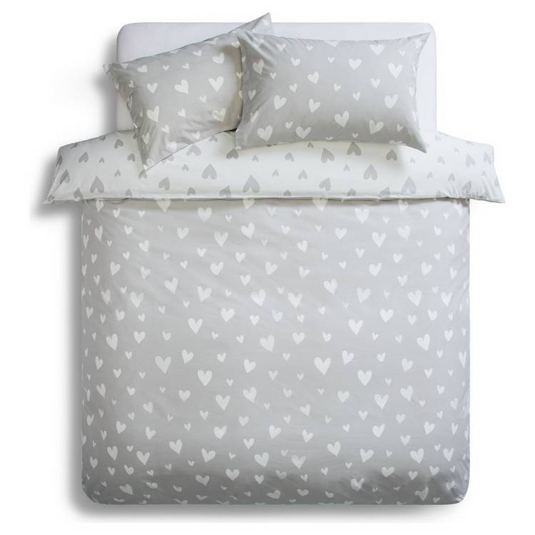 Argos Home hearts grey white bedding set single - British product