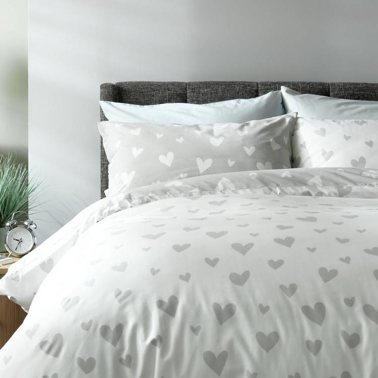 Argos Home hearts grey white bedding set single - British product