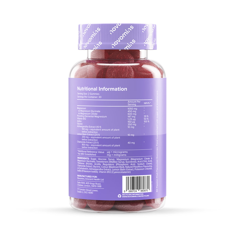 Novomins Calm Magnesium Glycinate Gummies 60, imported from the UK