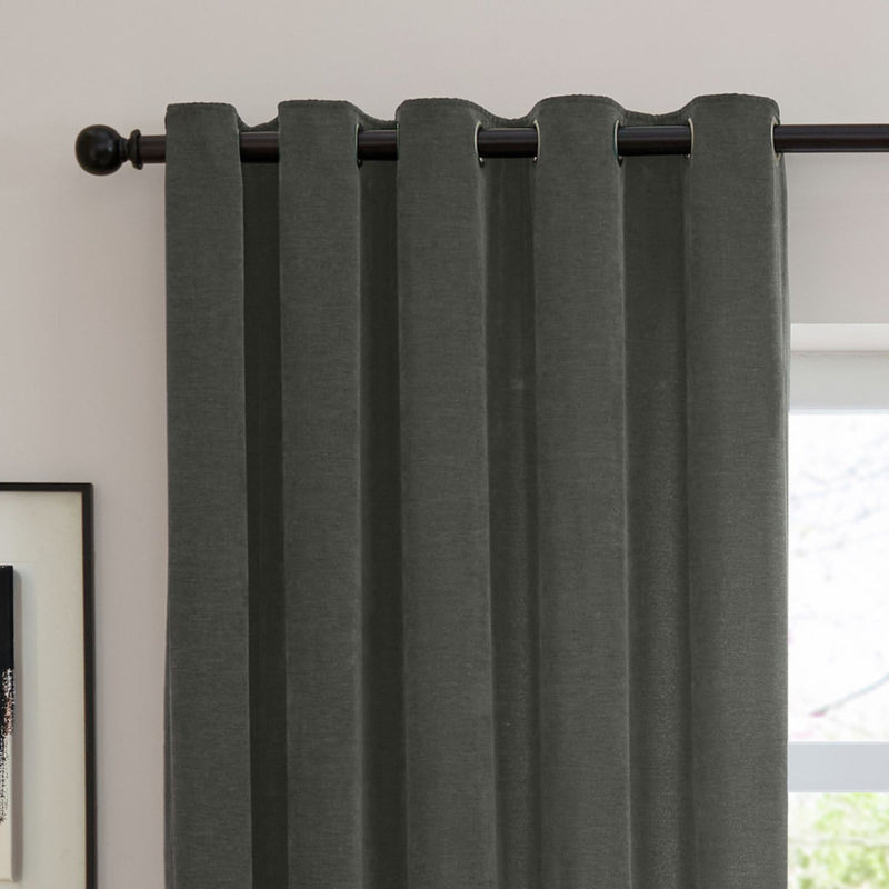 Furn Soft Chenille Blackout Eyelet Curtains - Charcoal - 229x183cm