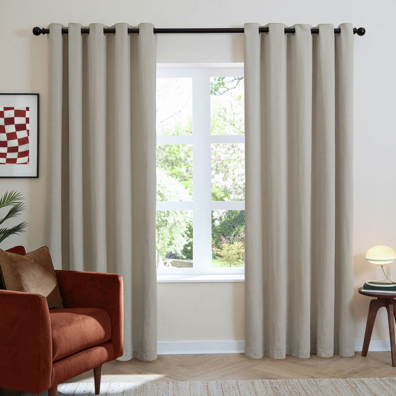 Furn Soft Chenille Blackout Eyelet Curtains - Natural - 229x183cm