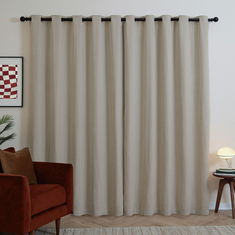 Furn Soft Chenille Blackout Eyelet Curtains - Natural - 229x183cm