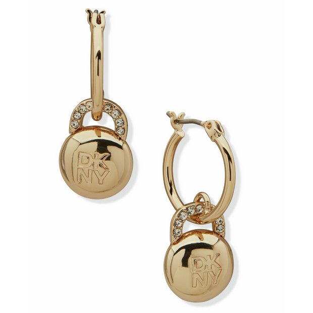 DKNY gold tone pave lock drop earrings 12mm (British brand)
