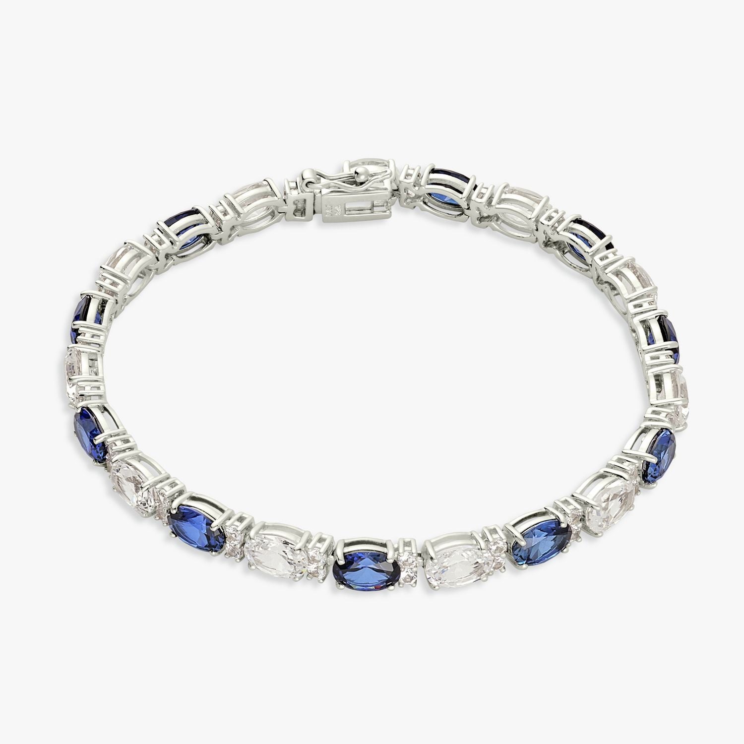Revere sterling silver tennis bracelet with blue sapphire and cubic zirconia 7.5in (British brand)