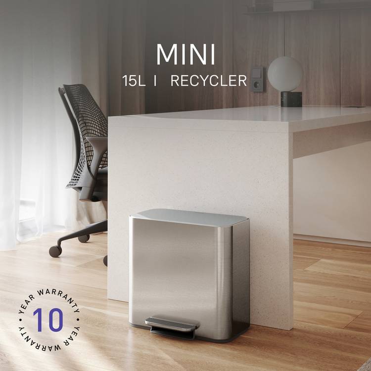 Simplehuman mini recycler pedal bin stainless steel 15 litre, imported from the UK