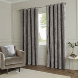 Paoletti Lustre Velvet Eyelet Curtains - Pewter - 168x183cm