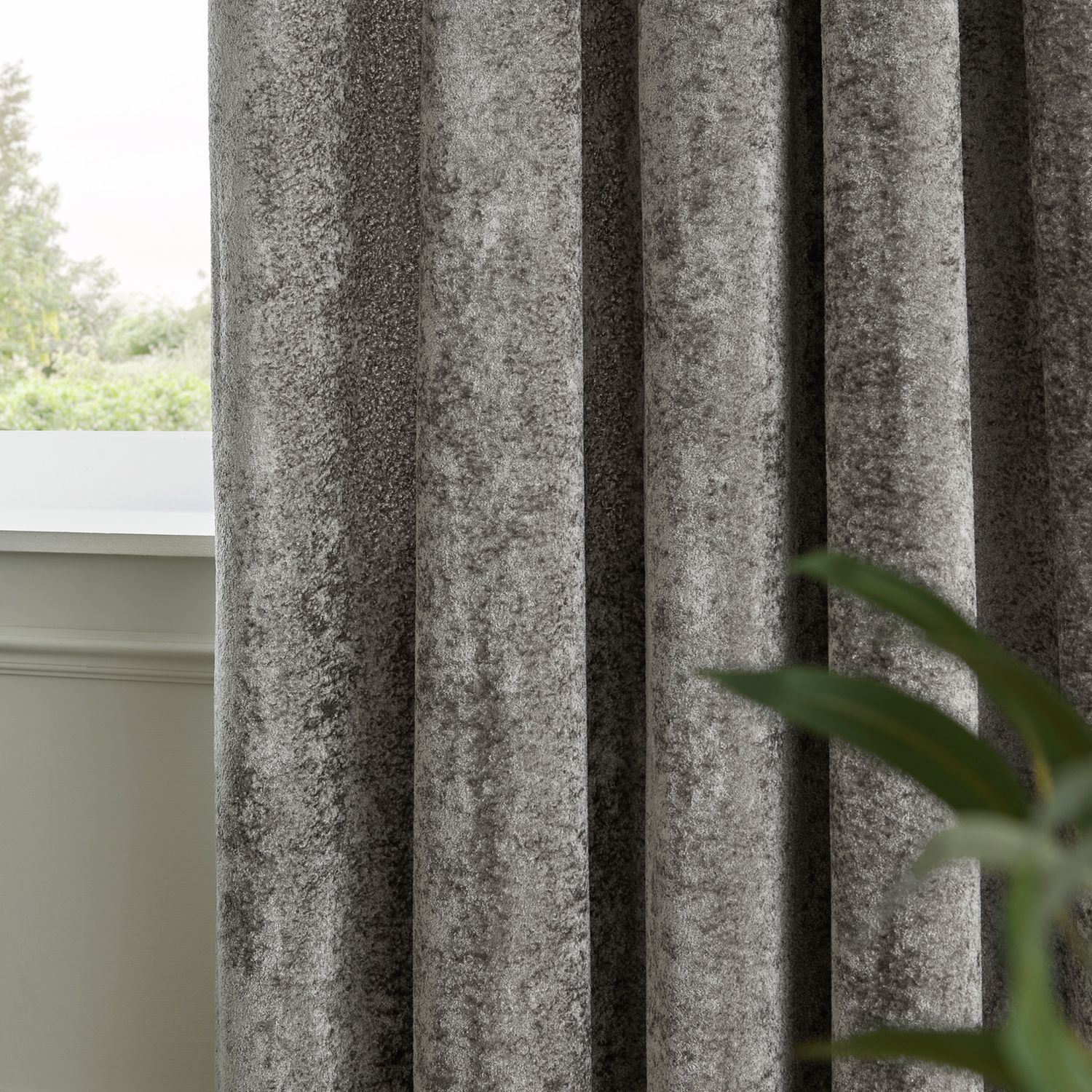 Paoletti Lustre Velvet Eyelet Curtains - Pewter - 168x183cm