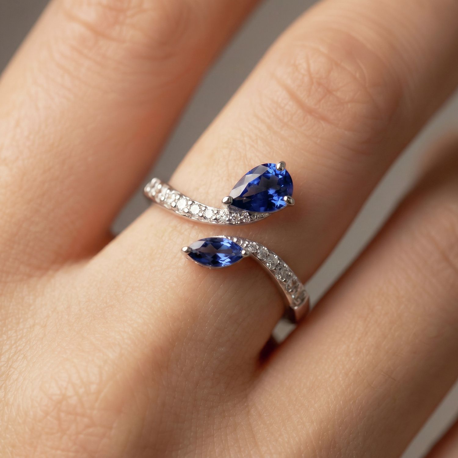 Revere Sterling Silver Sapphire Stone Crossover Ring- Medium