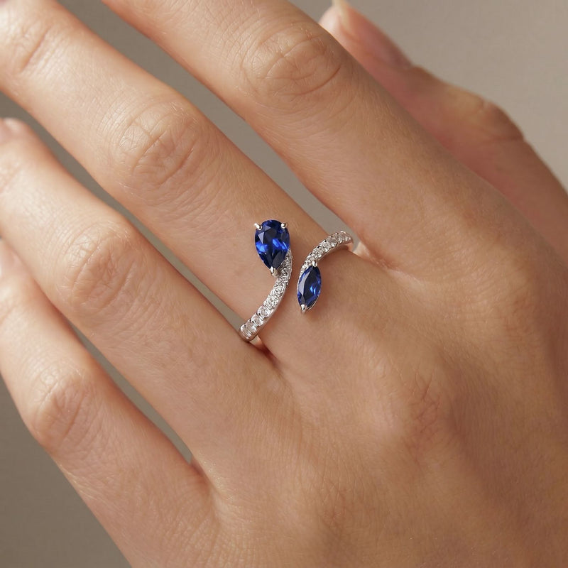 Revere Sterling Silver Sapphire Stone Crossover Ring- Medium