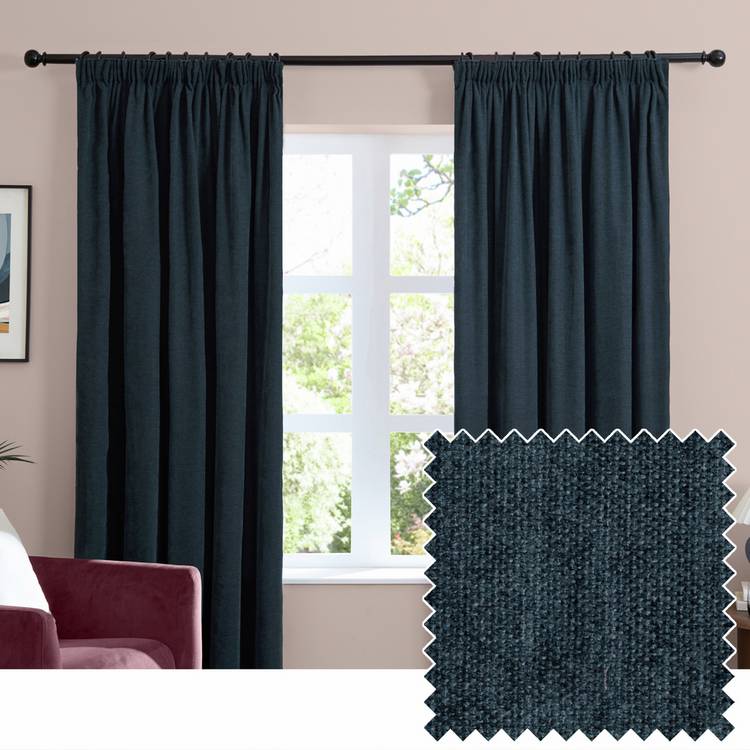 Furn soft chenille blackout curtains navy 117x137cm, imported from the UK