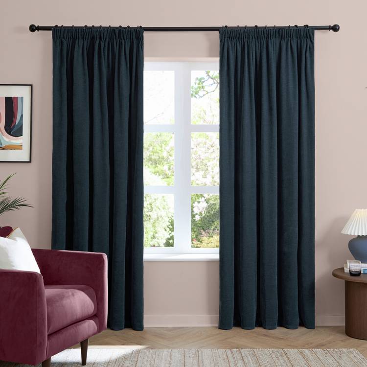 Furn soft chenille blackout curtains navy 117x137cm, imported from the UK