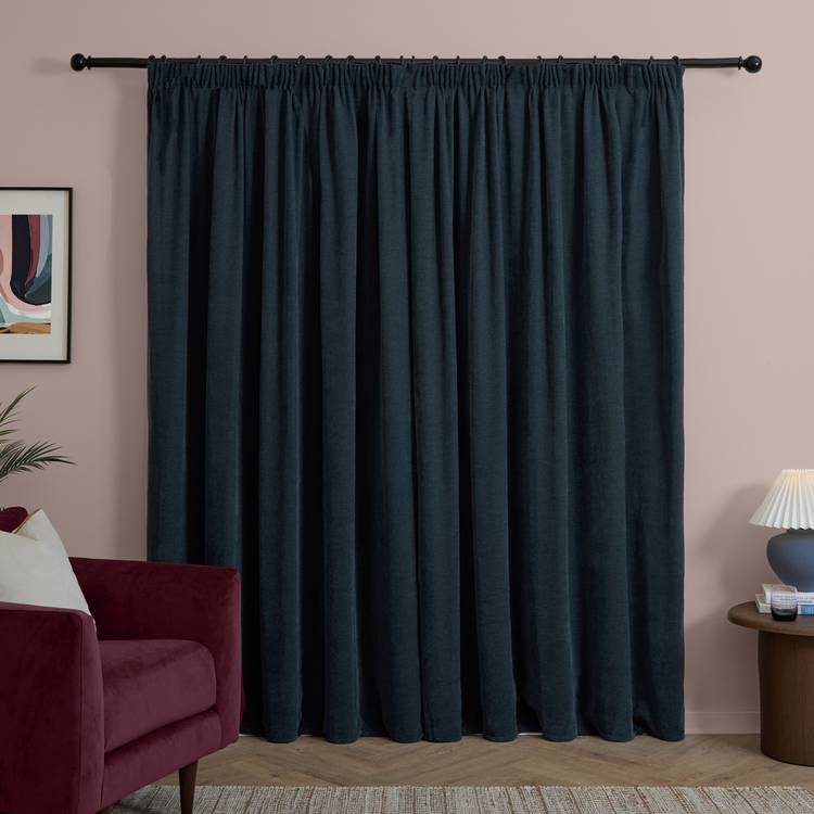 Furn soft chenille blackout curtains navy 117x137cm, imported from the UK