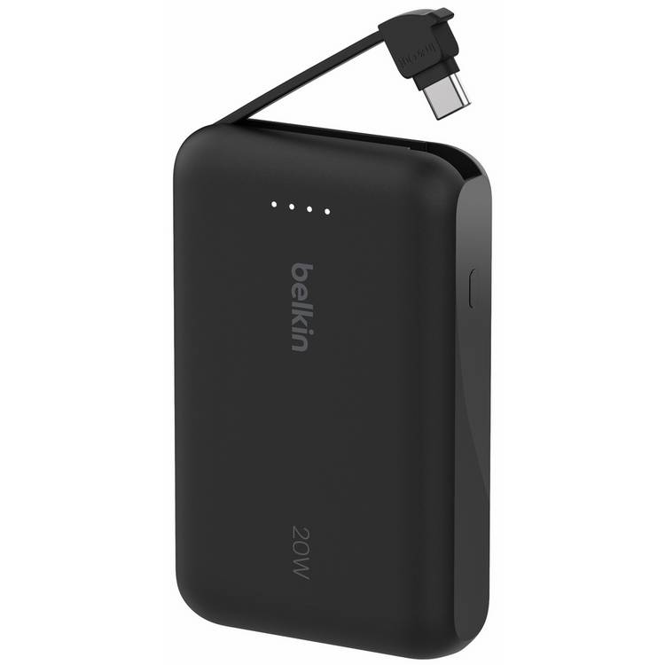 Belkin 20W 10000mAh power bank black built-in USB-C cable (British brand)