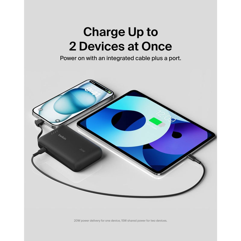 Belkin 20W 10000mAh power bank black built-in USB-C cable (British brand)