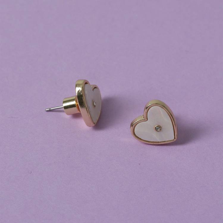 Flitzy white heart stud earrings for kids 10mm - British product