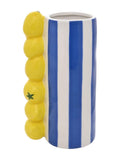 Widdop blue lemon striped ceramic vase 21cm, imported from the UK