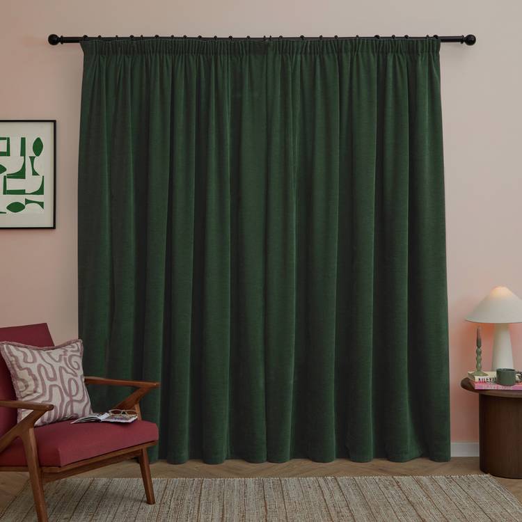 Furn soft chenille pencil pleat blackout curtains 117x137cm (British brand)
