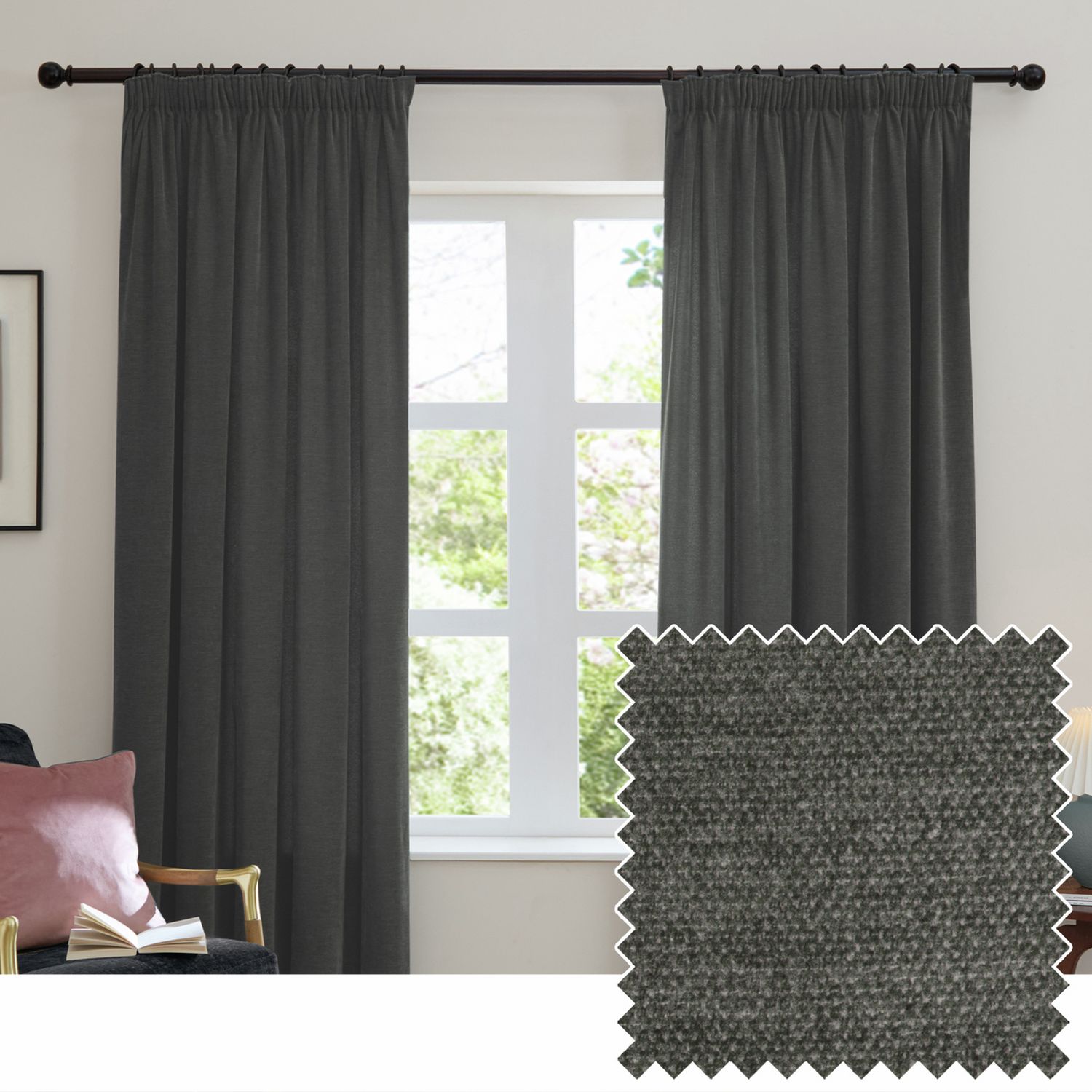 Furn soft chenille blackout curtains charcoal 117x137cm, imported from the UK