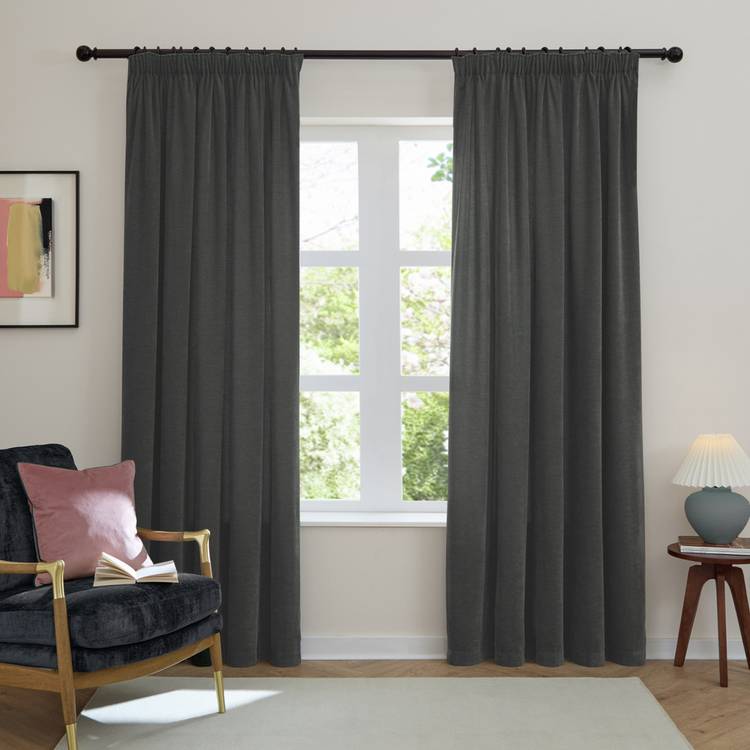 Furn soft chenille blackout curtains charcoal 117x137cm, imported from the UK
