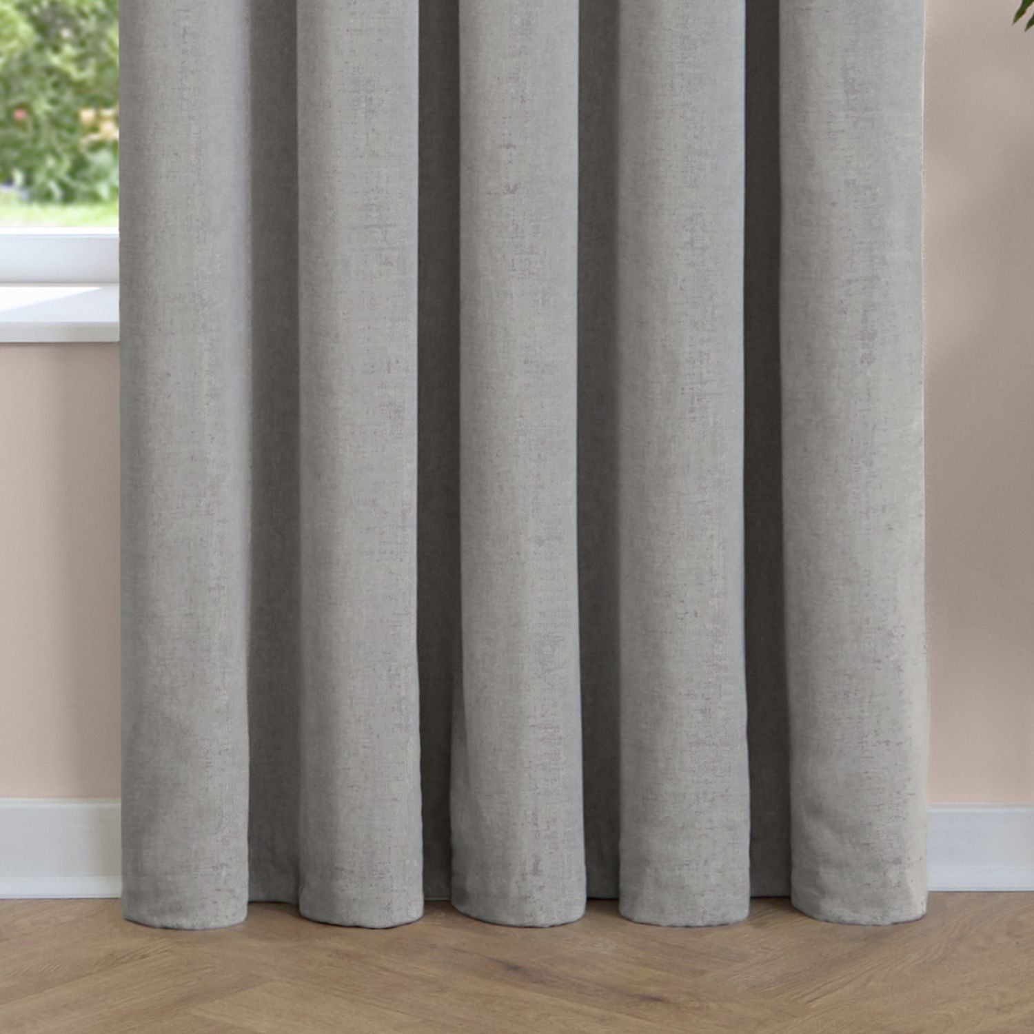 Furn Soft Chenille Blackout Pencil Pleat Curtains - Silver - 117x183cm