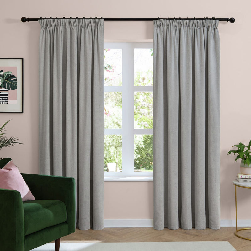 Furn Soft Chenille Blackout Pencil Pleat Curtains - Silver - 168x183cm