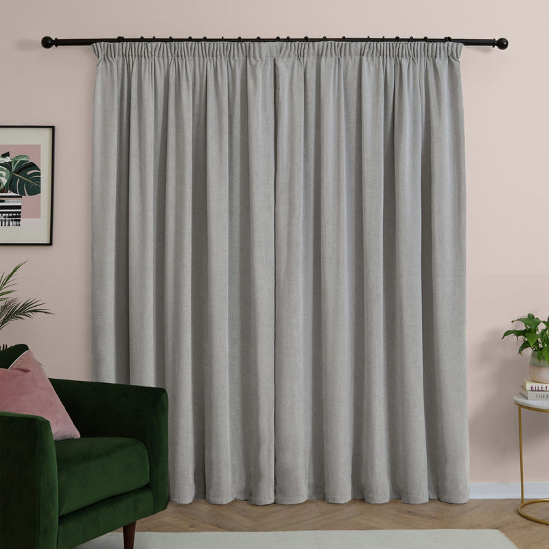 Furn Soft Chenille Blackout Pencil Pleat Curtains - Silver - 168x183cm