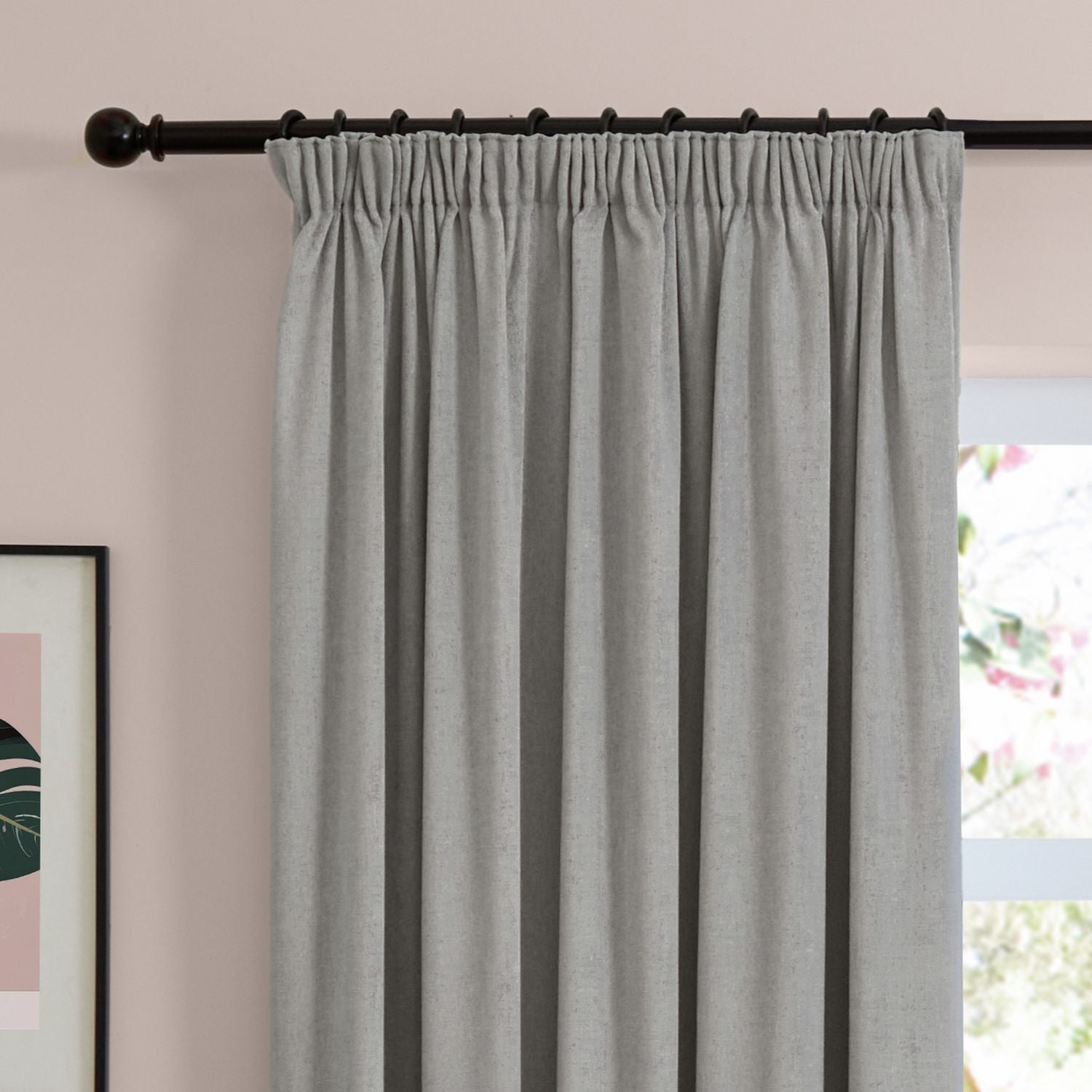 Furn Soft Chenille Blackout Pencil Pleat Curtains - Silver - 168x183cm