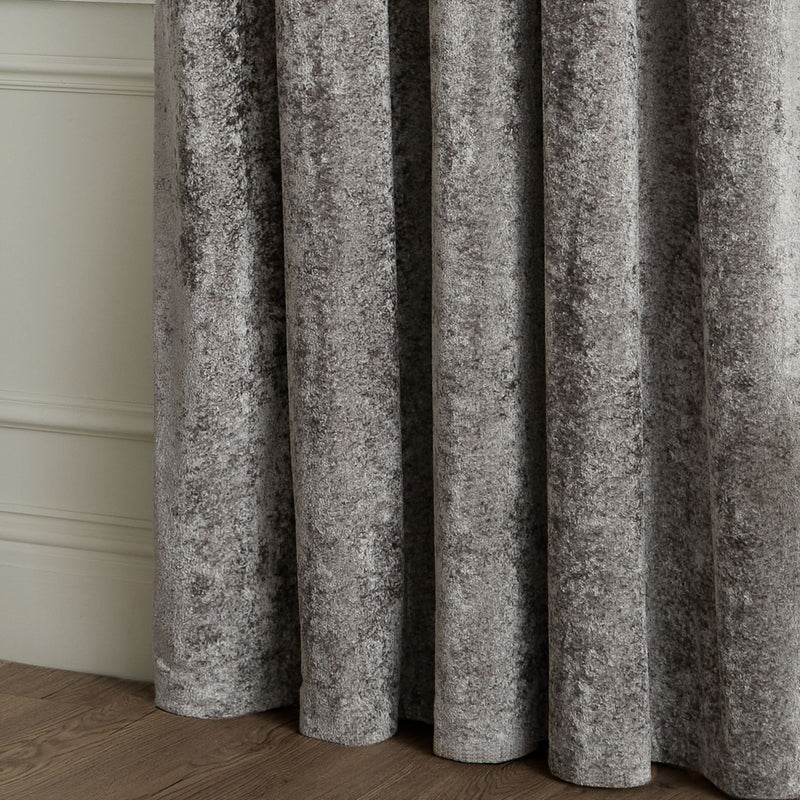 Paoletti Lustre Velvet Eyelet Curtains - Pewter - 117x183cm