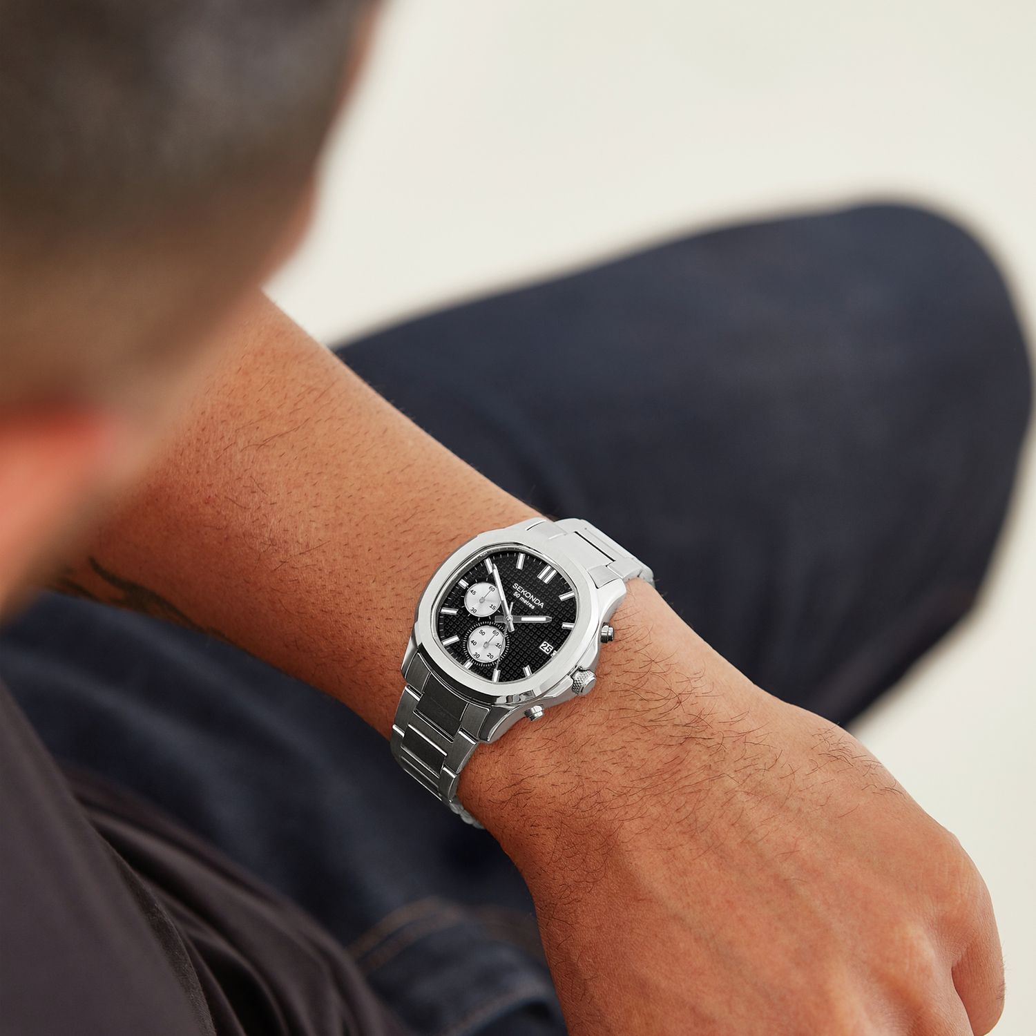 Sekonda Octaire black dial stainless steel watch 40mm, UK version