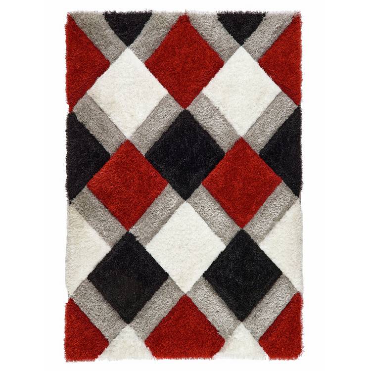 Origins red shaggy geometric rug 120x170cm, imported from the UK