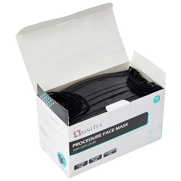 Omnitex Type IIR black disposable surgical face mask 50pk, UK version