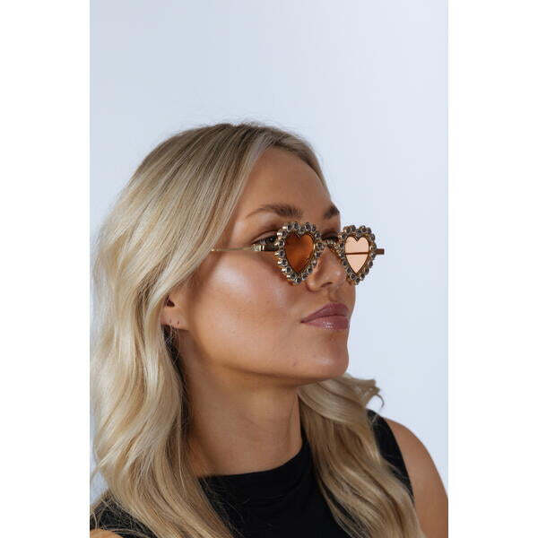 SVNX Heart Diamante sunglasses gold frame champagne lenses, imported from the UK