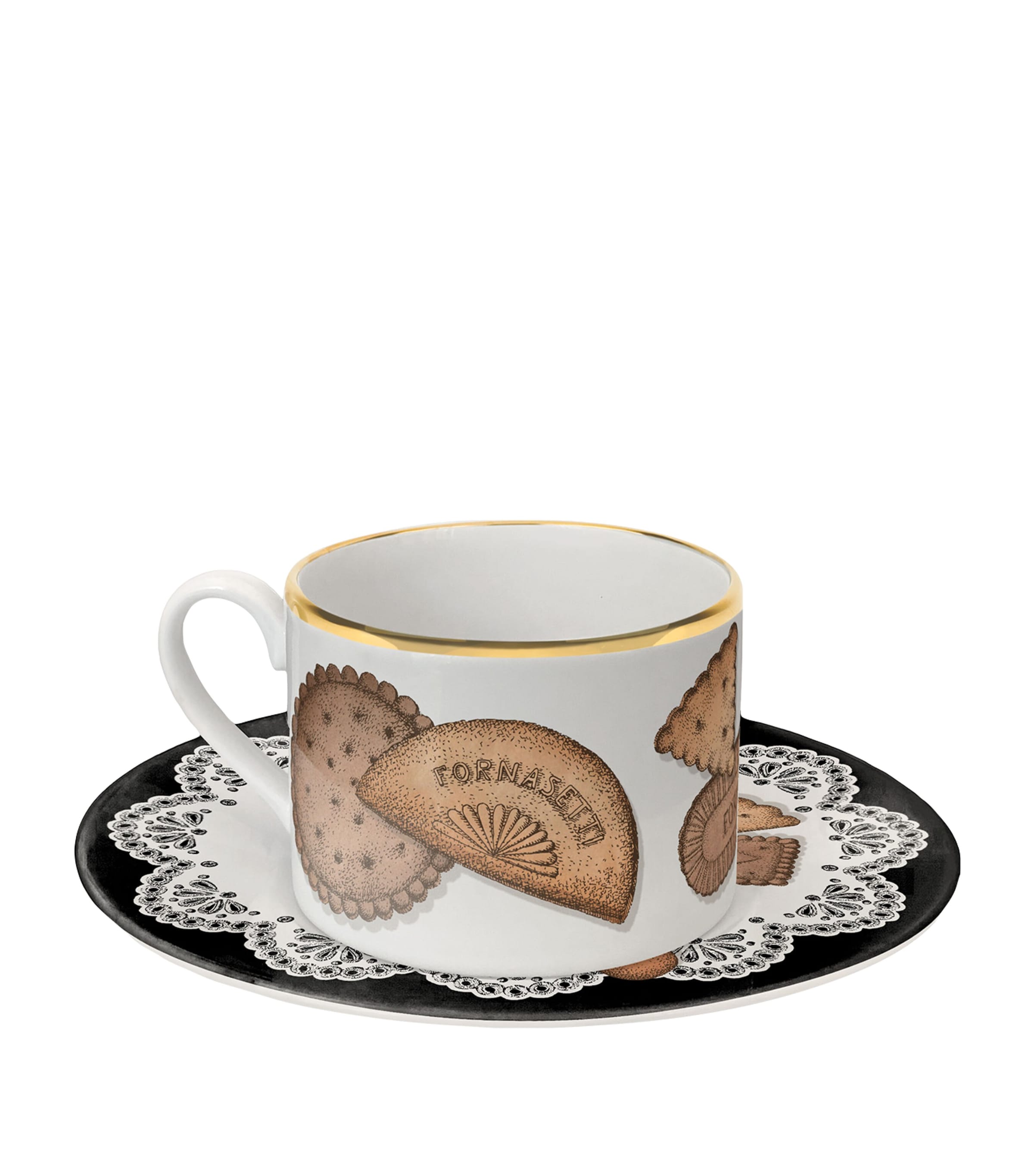Fornasetti porcelain Biscotti teacups and saucers set of 6 - British product