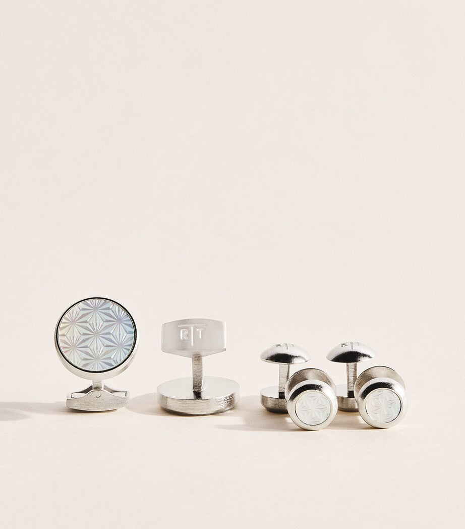 Tateossian Mother-of-Pearl Asanoha Cufflinks and Studs Set