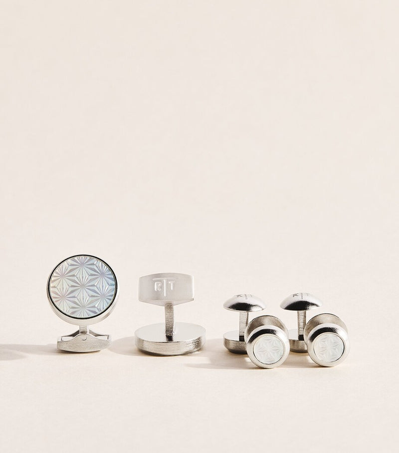 Tateossian Mother-of-Pearl Asanoha Cufflinks and Studs Set