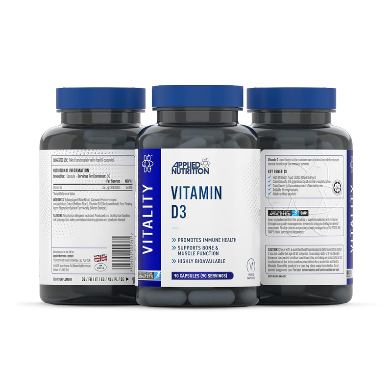 Applied Nutrition Vitamin D3 3000IU 90 capsules, imported from the UK