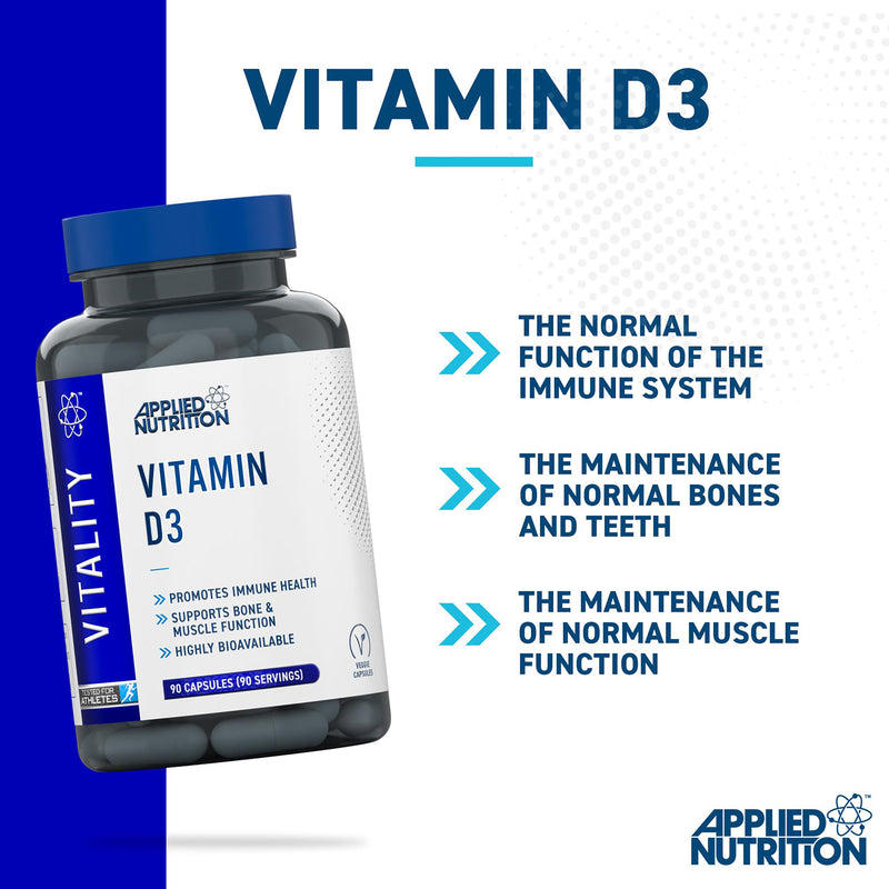 Applied Nutrition Vitamin D3 3000IU 90 capsules, imported from the UK