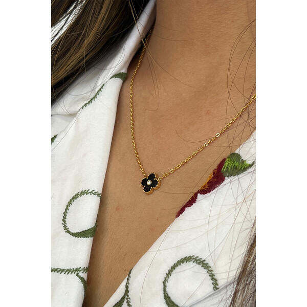 SVNX Mini Clover Necklace Gold Black 40+5cm - British product