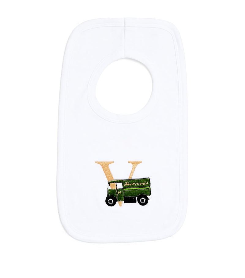 Paint My Dreams cotton V monogram baby bib, imported from the UK