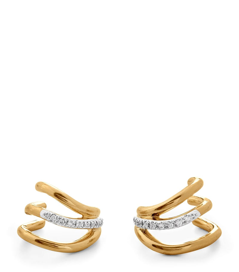 Monica Vinader gold vermeil diamond huggie earrings, imported from the UK