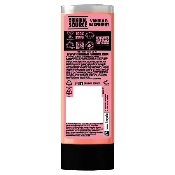 Original Source vanilla raspberry shower gel 250ml, imported from the UK