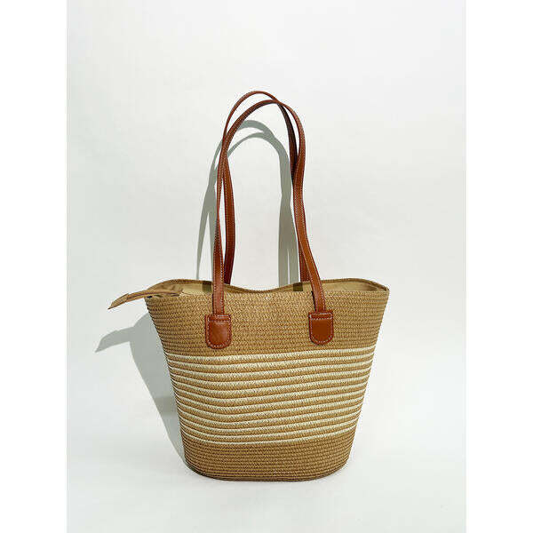 SVNX large two tone beach tote bag beige brown - British product
