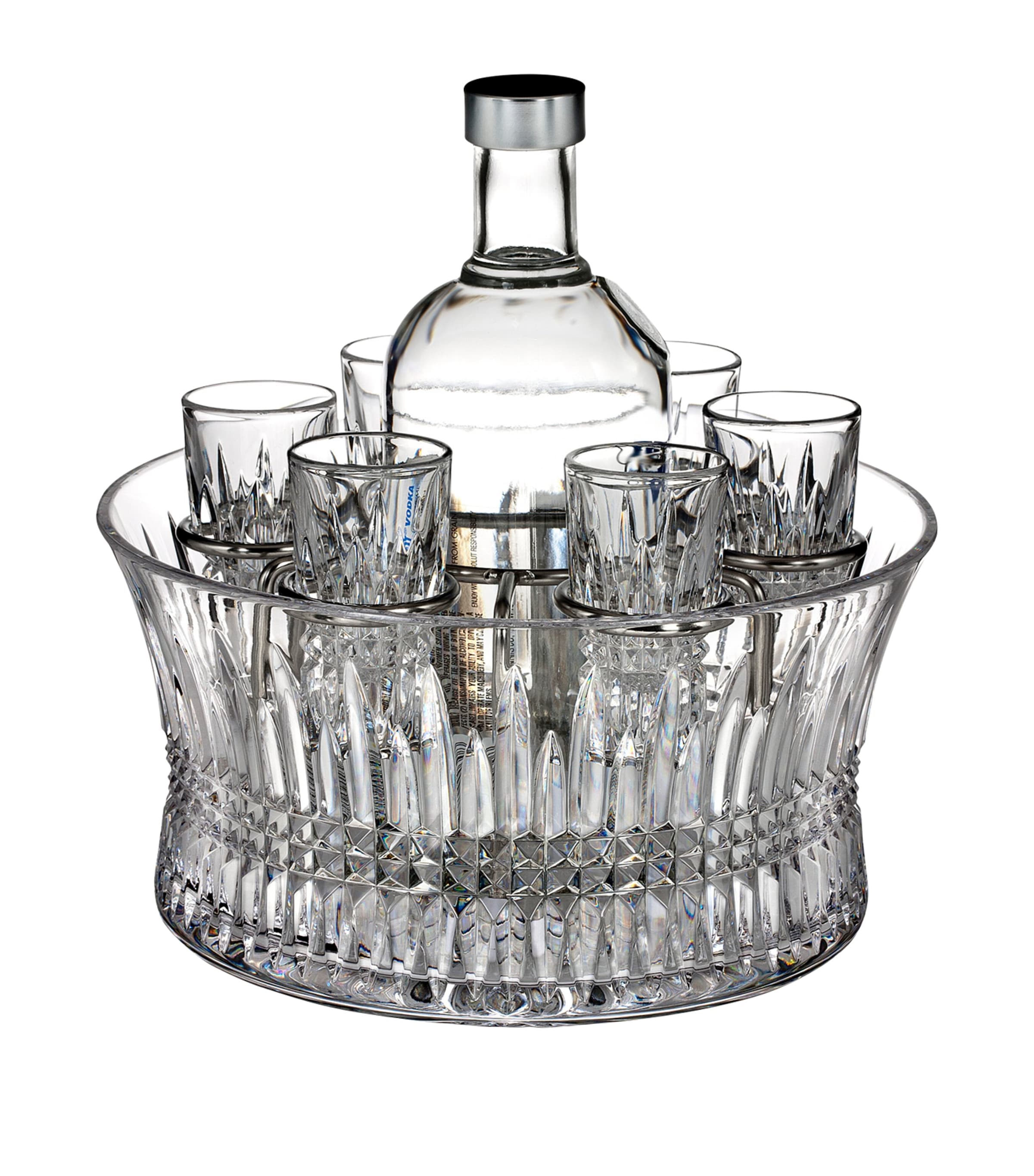 Waterford Lismore Diamond vodka bowl and shot glass set (British brand)