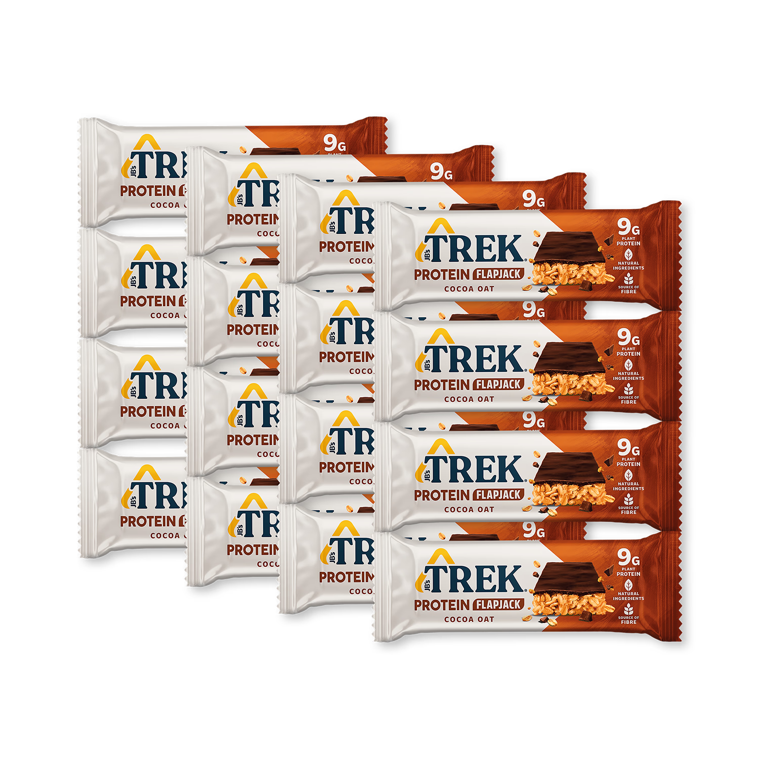 Trek cocoa oat protein flapjacks 16x50g, imported from the UK